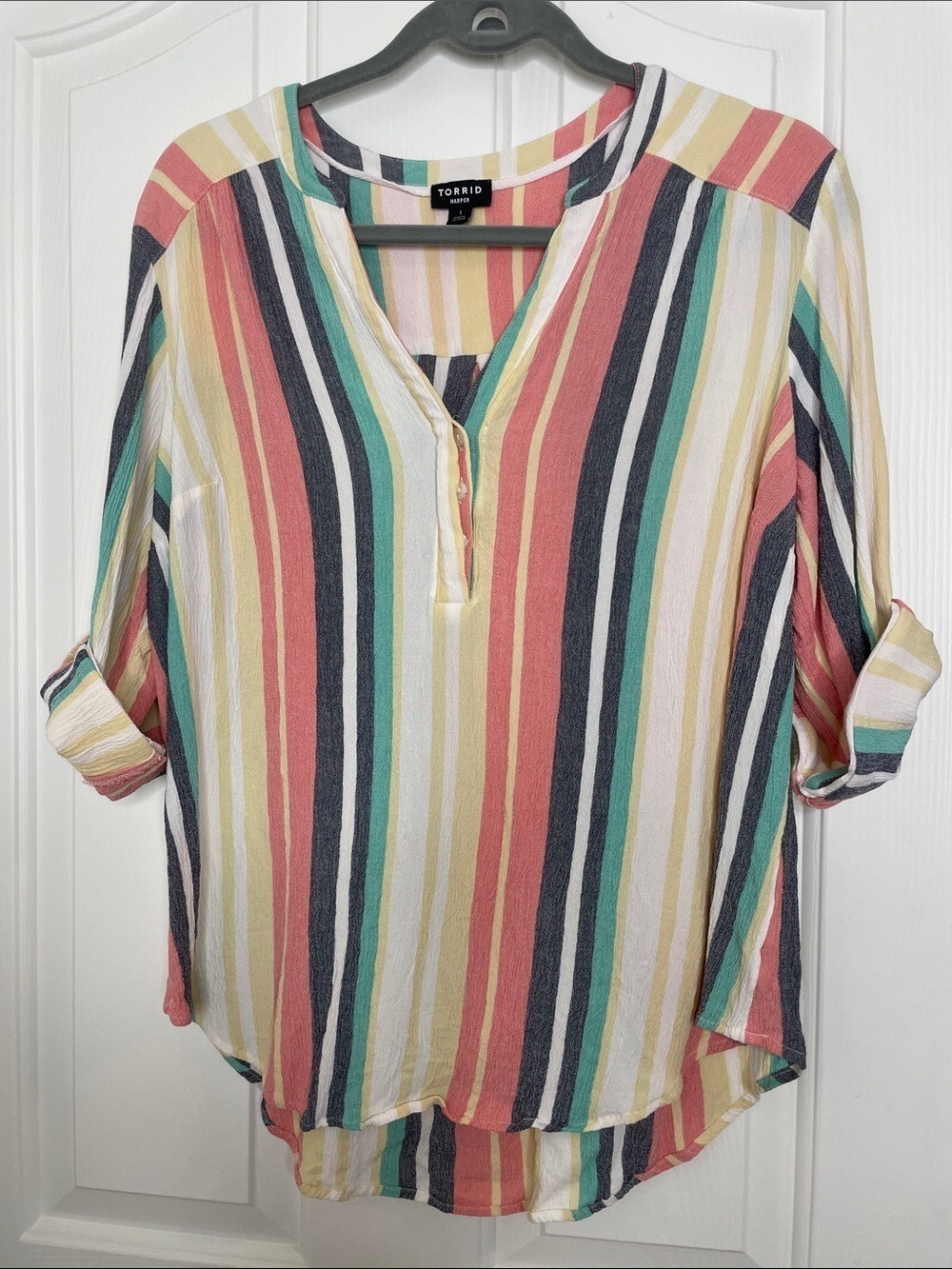 Torrid Harper Rayon Striped 3/4 Sleeve Blouse